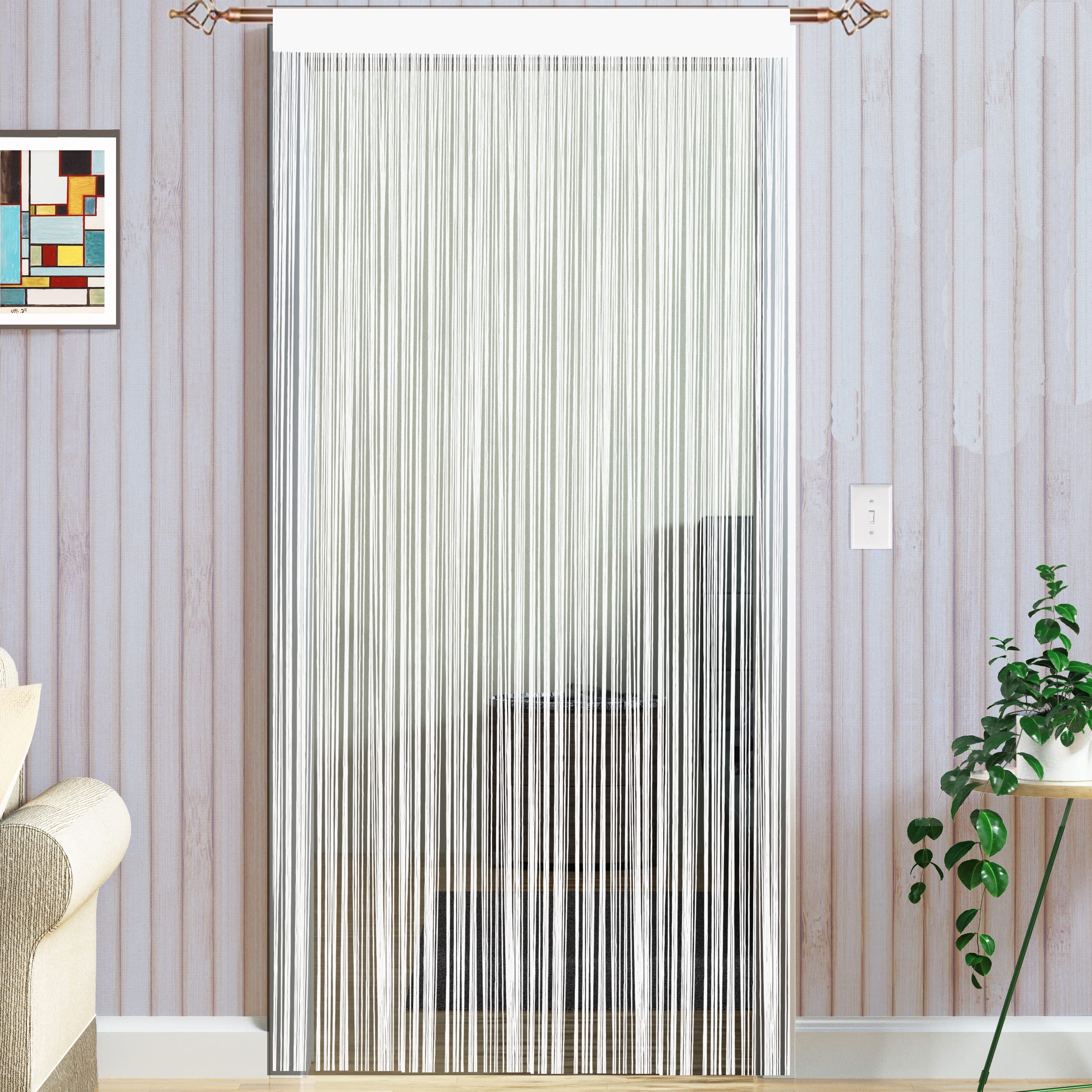 Taiyuhomes String Door Curtains Fly Screen Curtain For Window Decorations Living Room Doorways Crystal Plain Tassel (White, 90x245cm) — image 1
