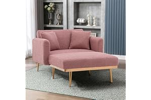 SULOPS Convertible Futon Chair Bed,Chaise Lounge Chair with Ottomat, Recliner Chair 3 in 1 Modern Accent Sleeper Chair Reading Chair with 2 Pillows (Brush Pink Teddy)
