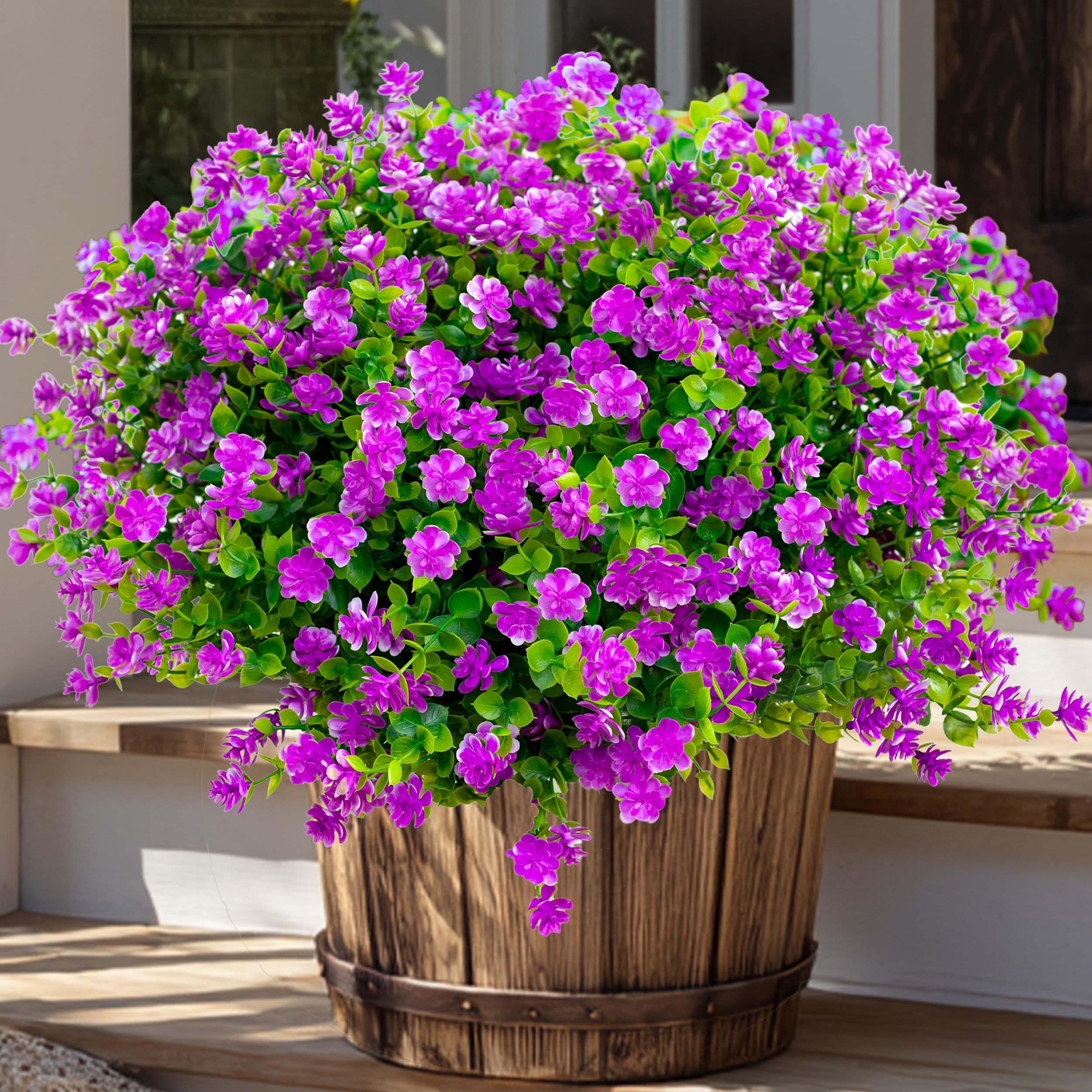 Artificial Flowers for Outdoors UV Resistant - 12 PCS Bundles Faux Fake Outdoor Plants Plastic Flowers Bushes Shrubs No Fade Artificial Greenery Home Porch Stems Outside Window Box Decor(Magenta)