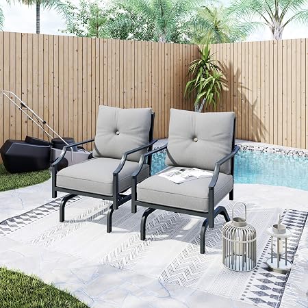 Amazon Com Lokatse Home 2 Pieces Outdoor Conversation Furniture Patio Bistro Armchair Set Metal Single Dining Chairs With Cushion Grey Garden Outdoor