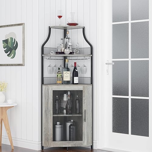 Amyove Corner Wine Bar Cabinet with Detachable Wine Rack