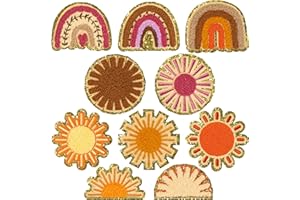 X1ZUUE 10Pcs Boho Sun Rainbow Iron on Patches Hippie Retro Chenille Iron on Knee Patches Boho Repair Patches Kit Glitter Embroidered Patches Applique DIY Accessory for Backpack Clothes Dress Pants Hats Jeans