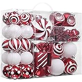 Valery Madelyn Christmas Ornaments Set, 108ct Candy Cane Red and White Shatterproof Christmas Tree Decorations Ball Ornaments Bulk, Hanging Ornaments for Xmas Trees Holiday Party Decor
