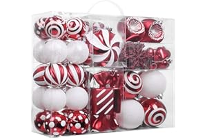 Valery Madelyn Christmas Ornaments Set, 108ct Candy Cane Red and White Shatterproof Christmas Tree Decorations Ball Ornaments Bulk, Decorative Hanging Ornaments for Xmas Trees Holiday Party Decor