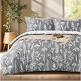 Joiedomi King Size Comforter Set Grey, 3 Pieces Floral King Bedding Set with 1 Soft Reversible Botanical Comforter and 2 Pillow Shams, Bed in a Bag for All Seasons