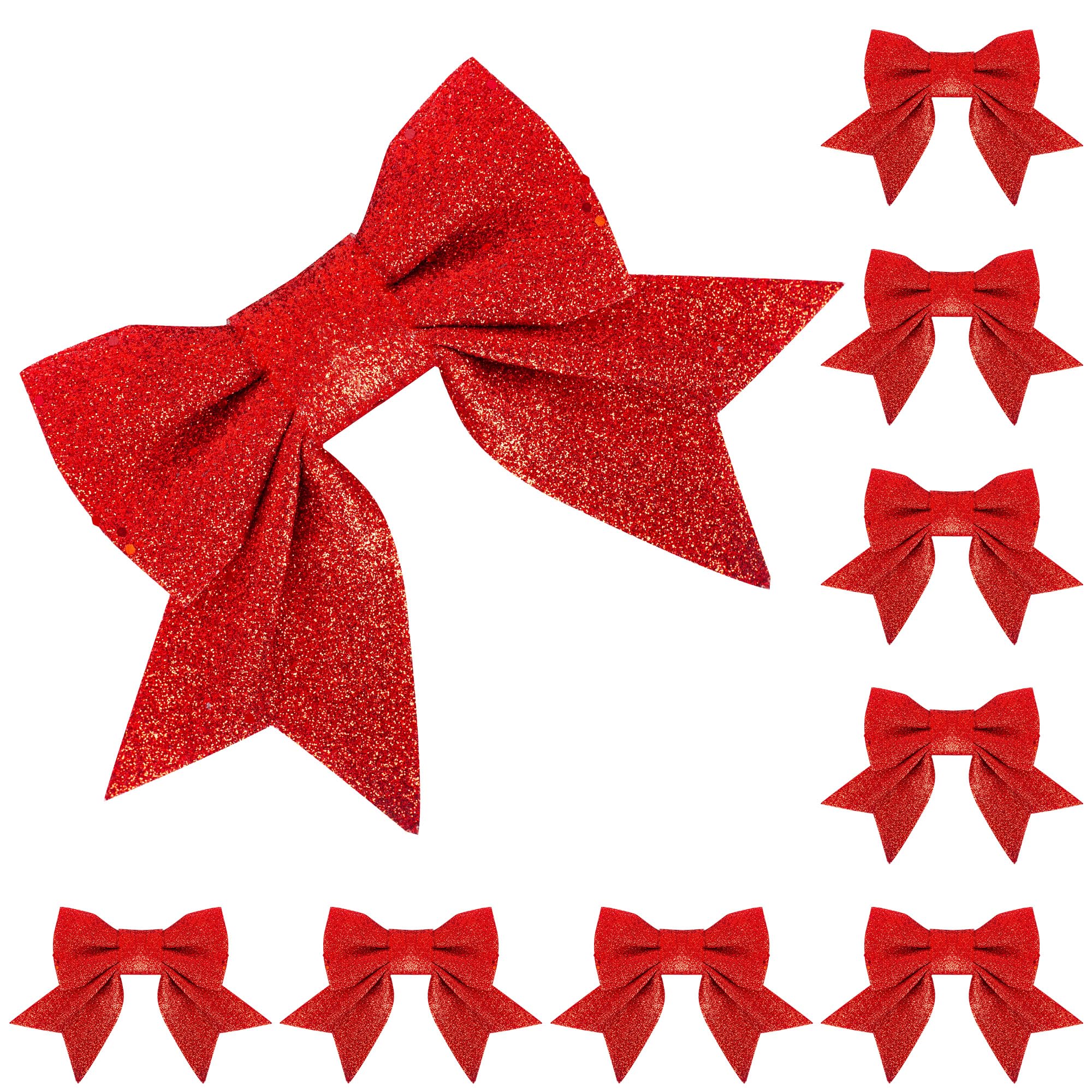 ZSYIULIA 8 Pack Glitter Red Christmas Bows Christmas Tree Bows 15cm Wide, Red Bows for Christmas Tree Decorations Garland Gift Wrapping Crafting Bows Ornaments Xmas Wreath Bows Decorations Supplies