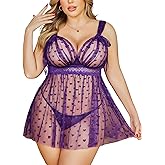 Avidlove Plus Size Lingeire for women Lace Babydoll Mesh Chemise Sexy Nightwear Sheer Nightie with Lace Up Bows L-4XL