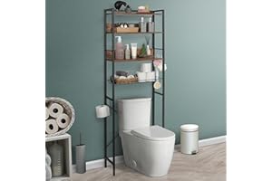 CAPHAUS Over The Toilet Storage, 4-Tier Bathroom Organizer, Freestanding Toilet Shelf, Multifunctional Space Saver Toilet Rack with 4 Hooks, Laundry Organizer, Plant Stand for Balcony (Rustic Oak)