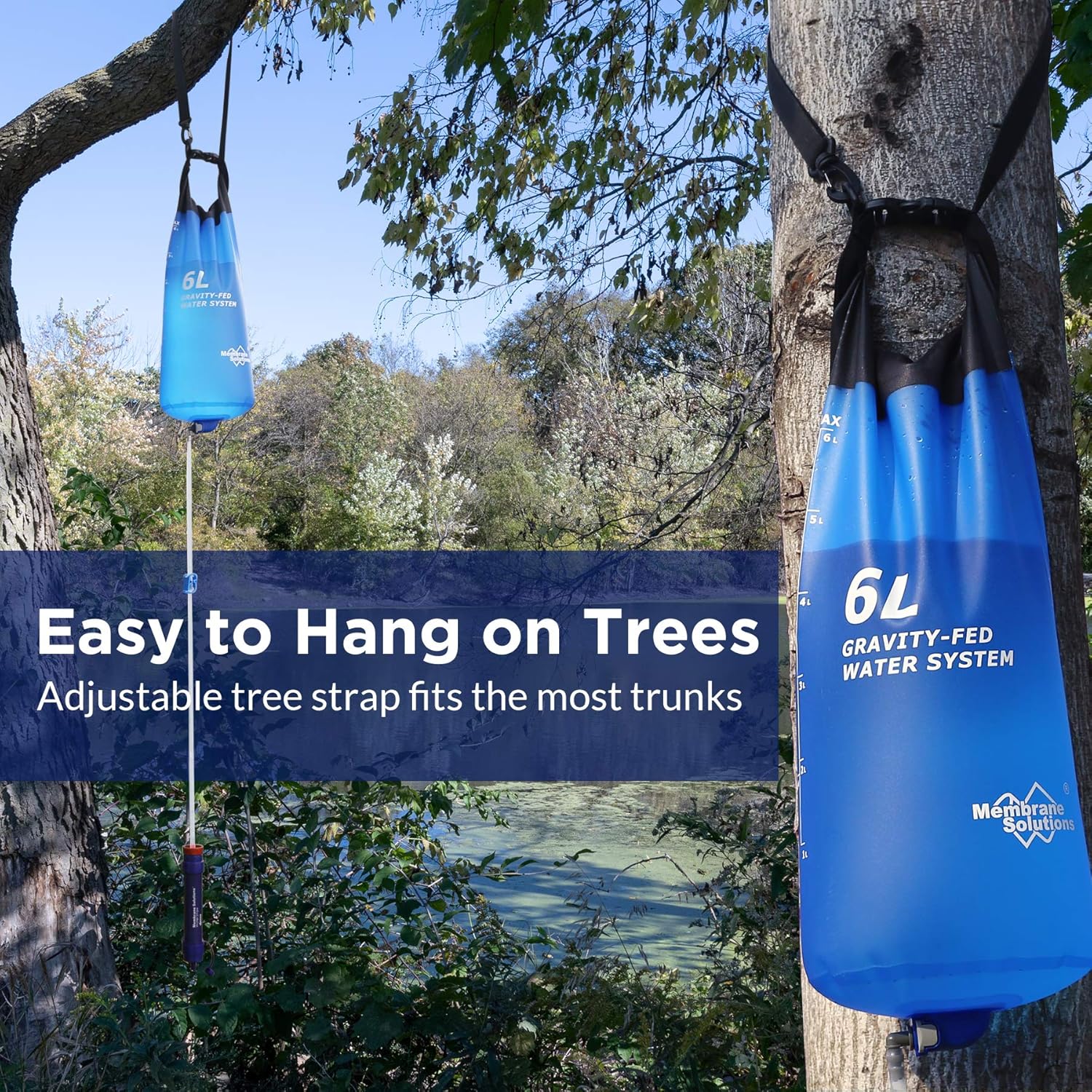 Membrane Solutions Gravity Water Filter Pro 6L, 0.1-Micron Versatile Water Filter Survival with Adjustable Tree Strap, Storage Bag, Survival Gear and Equipment for Group Camping Emergency Preparedness : Sports & Outdoors