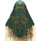 Bozidol Triangle Catholic Chapel Mantilla Veils - Short Camellia Embroidery Latin Mass Scarf Church Lace Veil with Gift Box