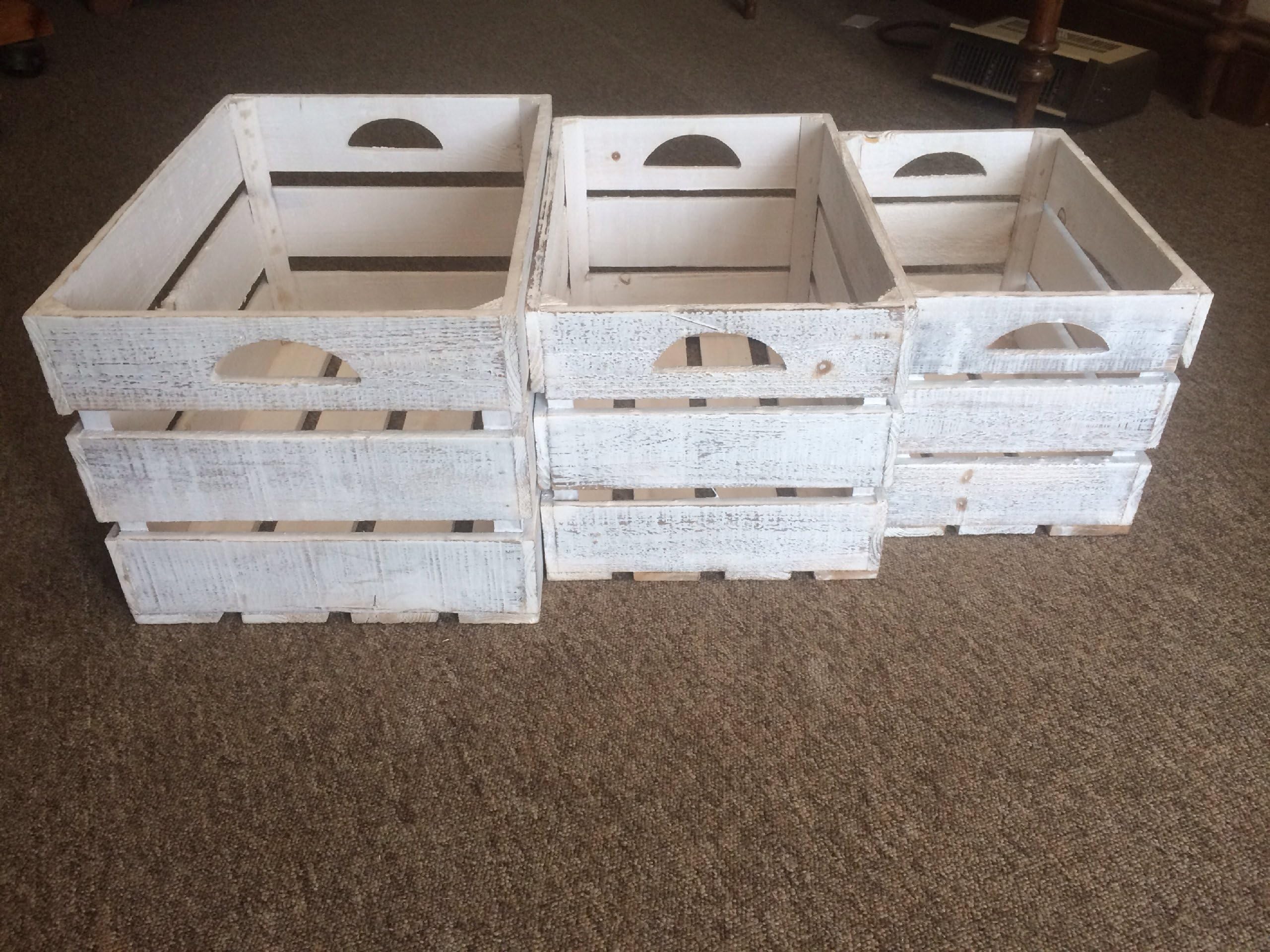 Set of 3 Large Rustic Style Shabby Chic Crates Wooden Storage Boxes / Planters
