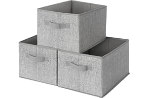 GRANNY SAYS Storage Baskets for Shelves, Fabric Storage Bins with Handles, Collapsible Storage Boxes, Closet Storage Bins, Organizers and Storage, Gray, Large, 3-Pack