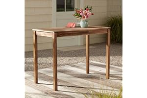 Teal Island Designs Nova Farmhouse Rustic Acacia Wood Outdoor Rectangular Bar Table 48" x 24" Natural Brown Stain Slat Tabletop for Spaces Patio Balcony House