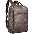 MASINTOR 15.6 inch PU Leather Laptop Backpack Purse for Women, Large College Casual Backpack Travel Bag Retro Coffee