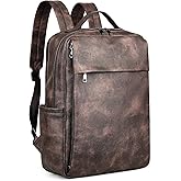 MASINTOR 15.6 inch PU Leather Laptop Backpack Purse for Women, Large College Casual Backpack Travel Bag Retro Coffee
