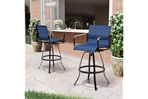 Pellebant Swivel Bar Stools Set of 2, Outdoor Aluminum Bar Height Chairs with Textilene Fabric, All Weather Furniture for Patio, Pool, Garden, Backyard, Navy Blue