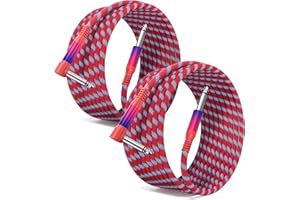 Elebase Guitar Cable 10FT Right Angle 2Pack,1/4 inch Mono Guitar Jack,90 Degree Instrument Cables L Shape Quarter Inch 6.35MM