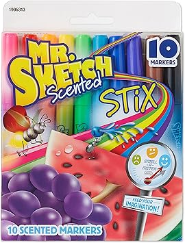 Amazon Com Mr Sketch Scented Stix Markers Fine Tip Assorted Colors 10 Count Permanent Markers Office Products