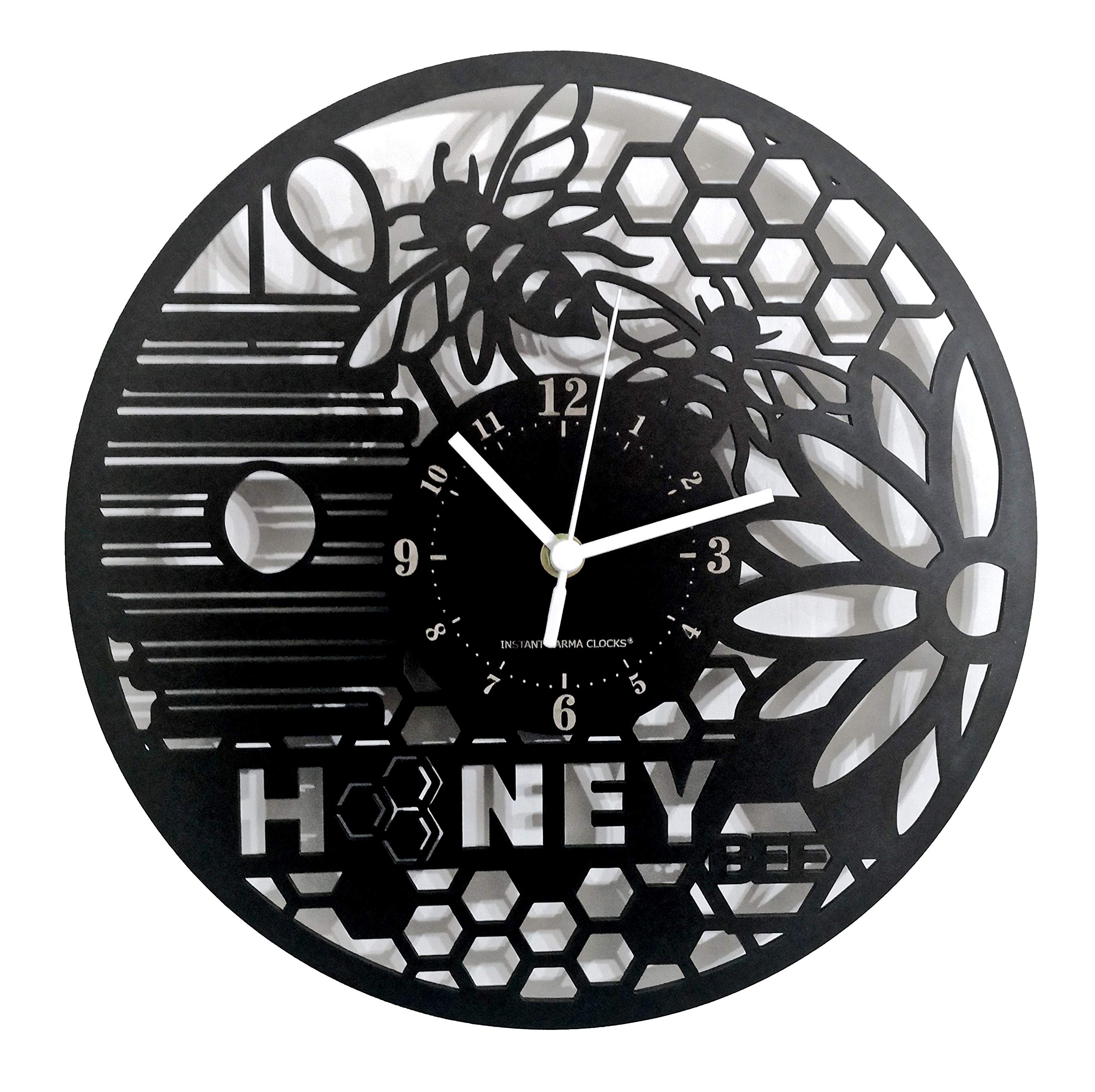 Instant Karma Clocks | Honey Bee Wall Clock | Silent No-Ticking | Perfect for Bedroom, Office, Studio, Cabin, Living Room | Unique Decoration