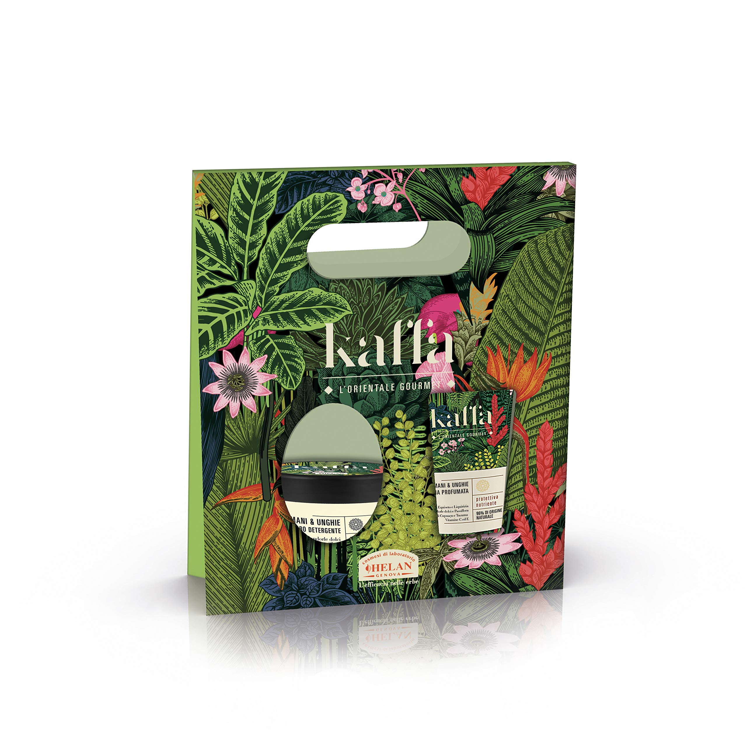 Helan Kaffa - Gift Set Women with Scented Moisturising Nail & Hand Cream 50ml with Vitamin C + Delicate Creamy Hand & Nail Cleansing Butter with Sweet Almond Oil 40ml - Made in Italy, Gifts for Women