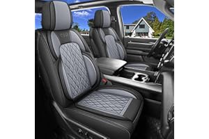 DuDuWang Car Seat Cover Custom Fit for Dodge Ram 1500 2500 3500 2002-2024 Faux Leather Seat Cover Set Compatible with Crew Quad Regular Cab Pickup Truck Cushions (Black & Grey, Front Seat)