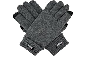 BRUCERIVER Men's Pure Wool Knitted Gloves with Thinsulate Lining