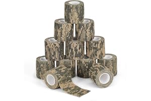 Sagafly 12 Rolls Camo Tape Camouflage Wrap Self-Adhesive Bandage 2" x 5 Yards, Self Adherent Wrap Protective Camouflage Form Wrap for Shotgun Rifle Military Cohesive Bandage Camo Wrap