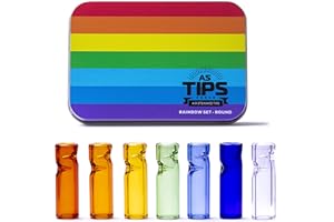 Air Steward Tips - Premium Quality Glass Cigarette Rolling Filter Tips - Rainbow Set - Pack of 7 (8x25mm-Round Mouth)