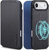 VISOUL Pebbled Leather Wallet Case Compatible with iPhone Air 6.5”, Genuine Leather Flip Folio Cover, RFID Blocking Card Holders, Kickstand, Soft TPU Protective Flip Cover -Black+Blue