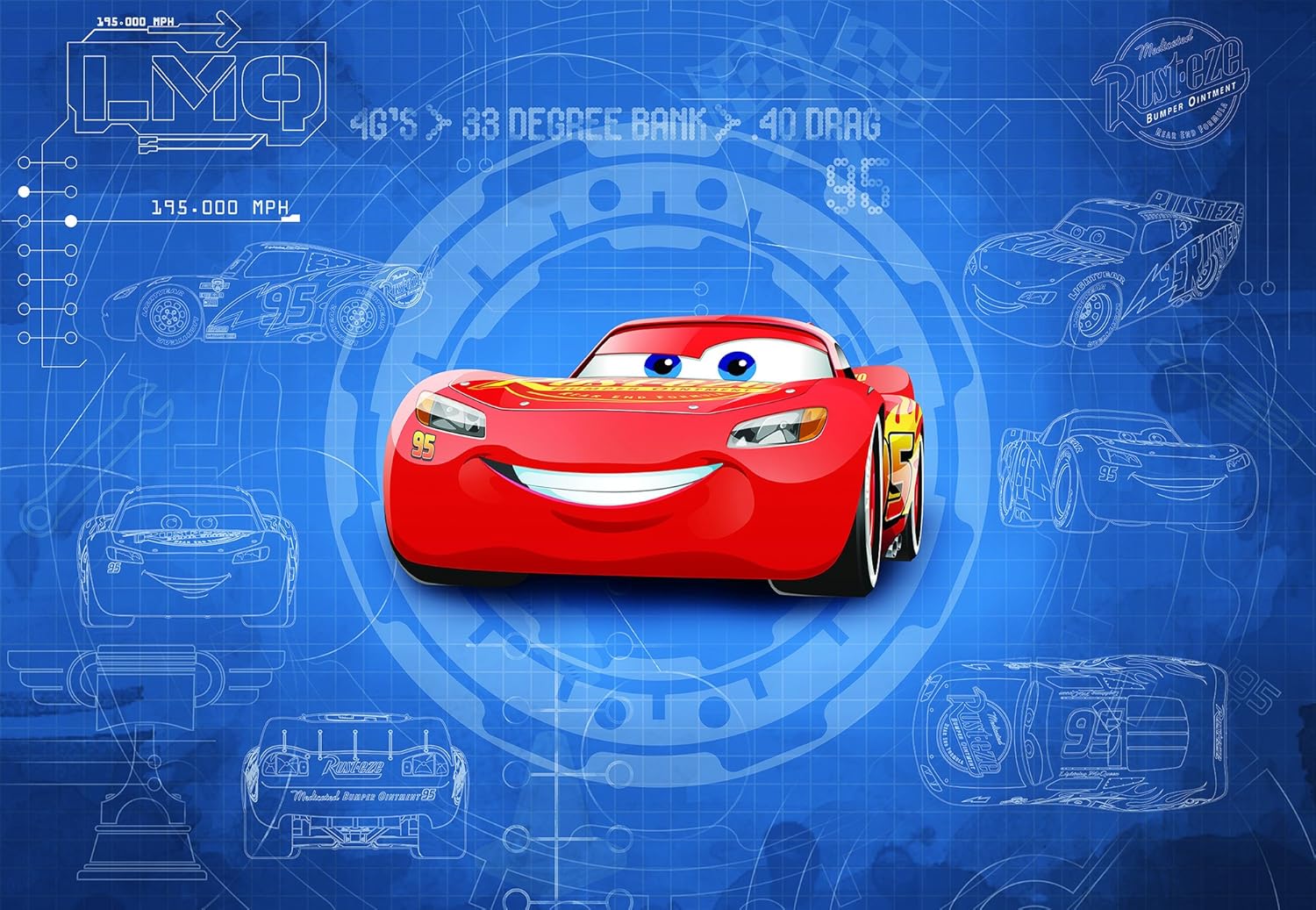 Komar 8-488 Cars 3 Blueprint Mural Wallpaper, Multi-Colour, 368 x 254 cm, Blau - Image 3
