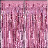 Tinsel Curtain Pink Birthday Party Decorations 2 Packs Glitter Foil Fringe Curtain Decor Streamers Photo Booth for Birthday Christmas Wedding Halloween Graduation