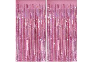 K.E.J. Tinsel Curtain Party Backdrop Pink Birthday Decorations 2 Packs Glitter Foil Fringe Curtain Party Decor Streamers Photo Booth for Birthday Christmas Wedding Halloween Graduation Decorations