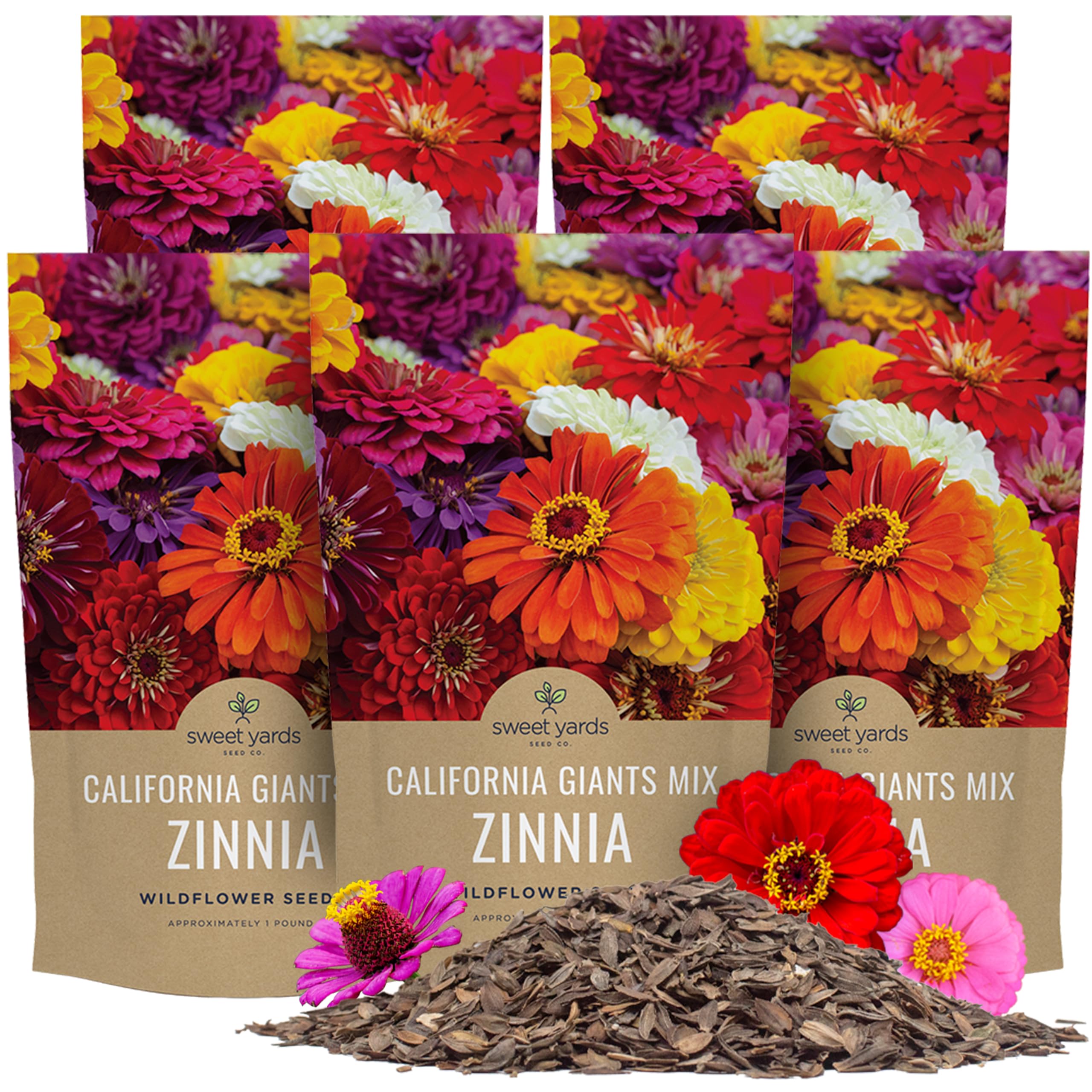 Bulk Zinnia Seeds - California Giants Mix - 5 Pounds - Over 240,000 Flower Seeds - Mixed Colors and Large Blooms Image