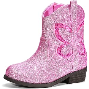 Bigwow Toddler Girls Glitter Boots Western Cowgirl Sparkle Ankle Outdoor Shoes With Side Zipper For Kids