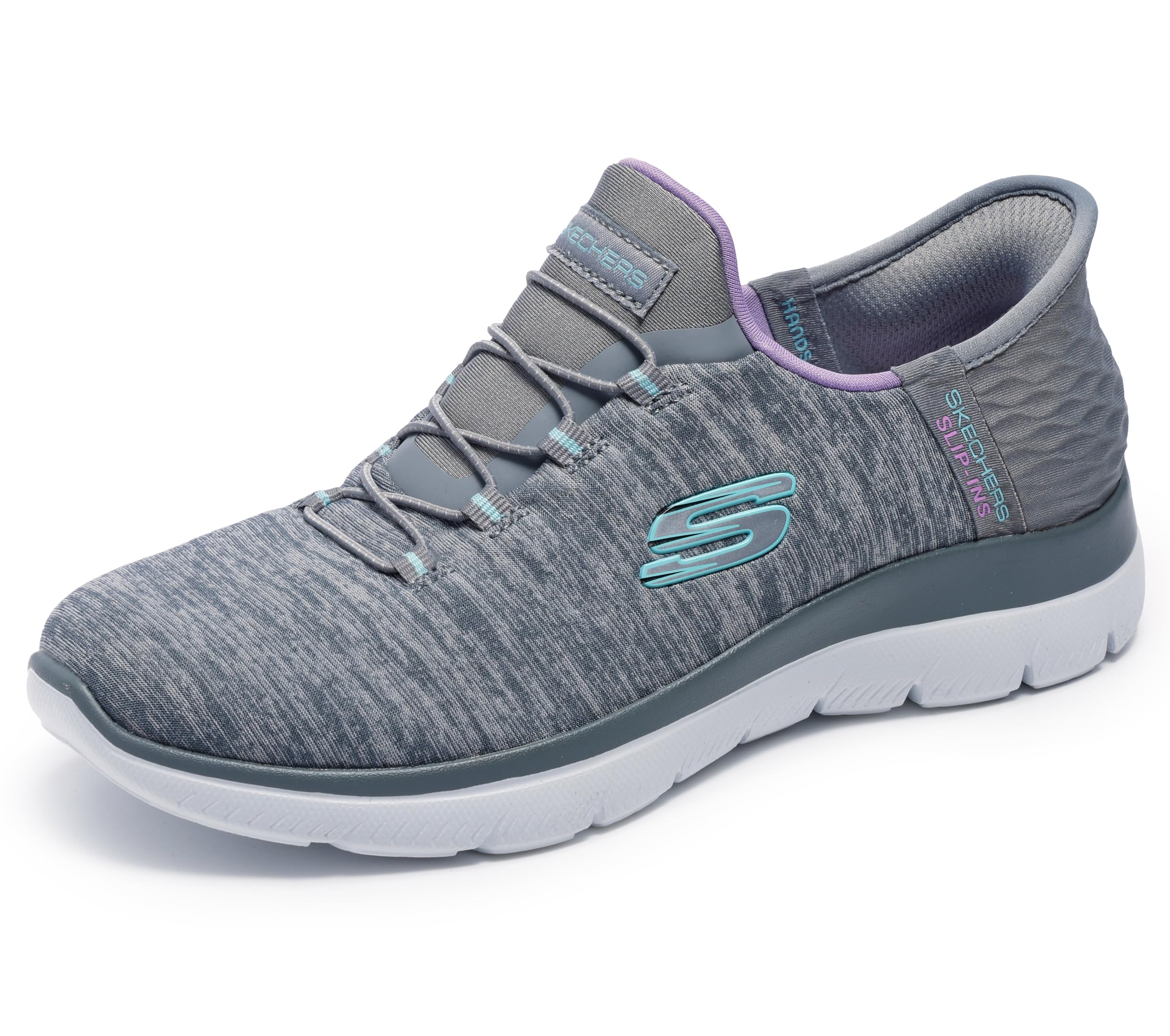 Skechers Women's Summits Hands-Free Slip-Ins – Memory Foam Insole, Heel Pillow, Vegan Materials Sneaker, Grey Mint, 6.5 Wide Image