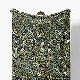 Kemingni Plant Blanket, Dark Green Botanical Wildflower Plant Fern Leaves Decorative Throw Blanket for Couch Sofa Bed, Dark Green Throw Blanket for Living Room Bedroom Decor, 50x60 Inches