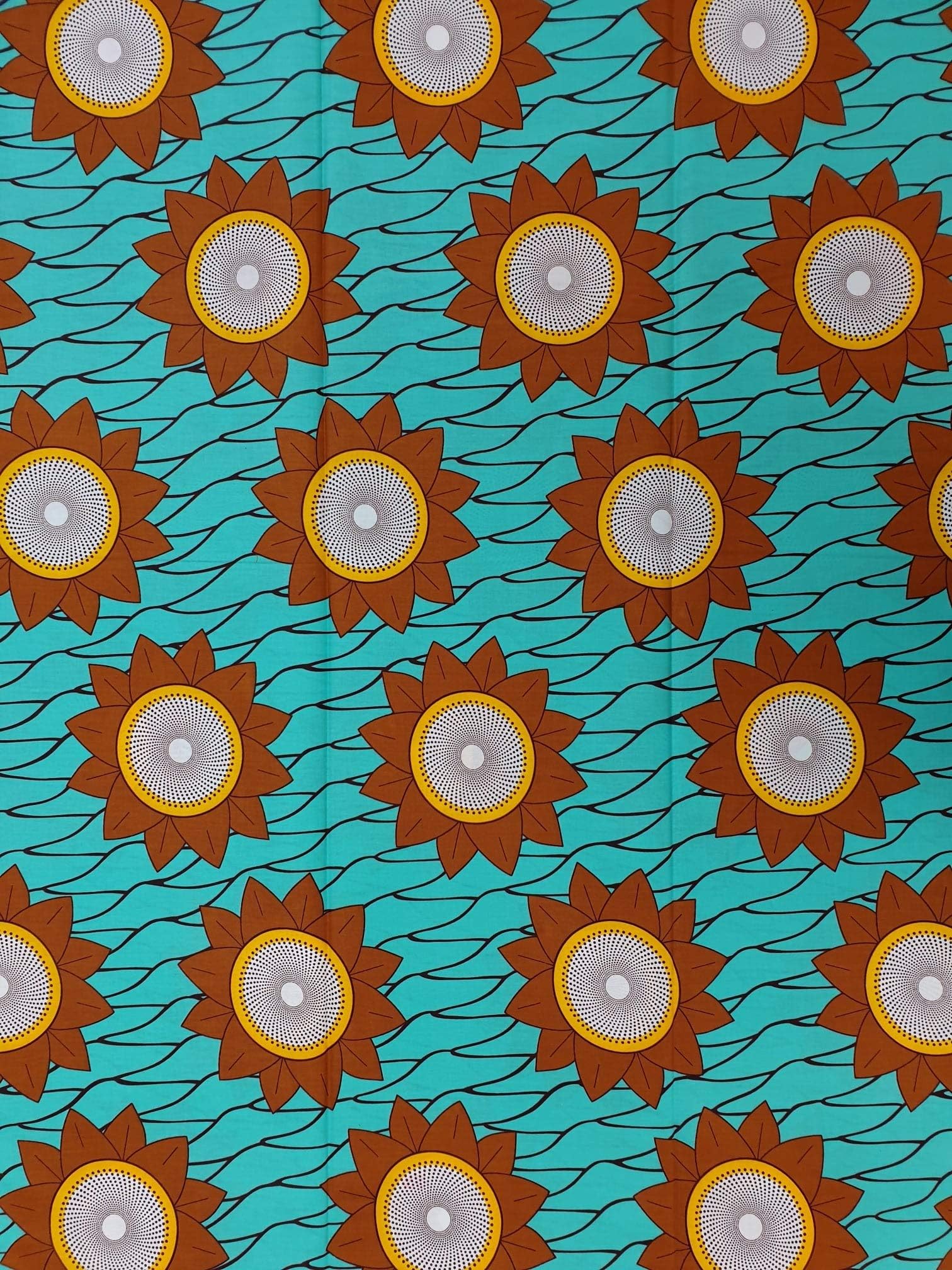 African Style Inspired Cotton Printed Fabric - Size: 6 Yards (5.5m Long x 1.2m Wide) Ankara Fabric