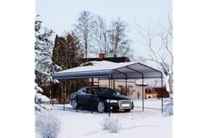 SUNBURY 10 x 20 ft Heavy Duty Metal Carport for Vehicle Storage, Canopy with Galvanized Steel Roof, Outdoor Steel Car Shelter with Metal Frame, for Cars, Boats, Pickups and Tractors, Gray