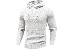 Zaitun Mens Hooded Sweatshirt Long Sleeve Solid Knitted Hoodie Pullover Sweater