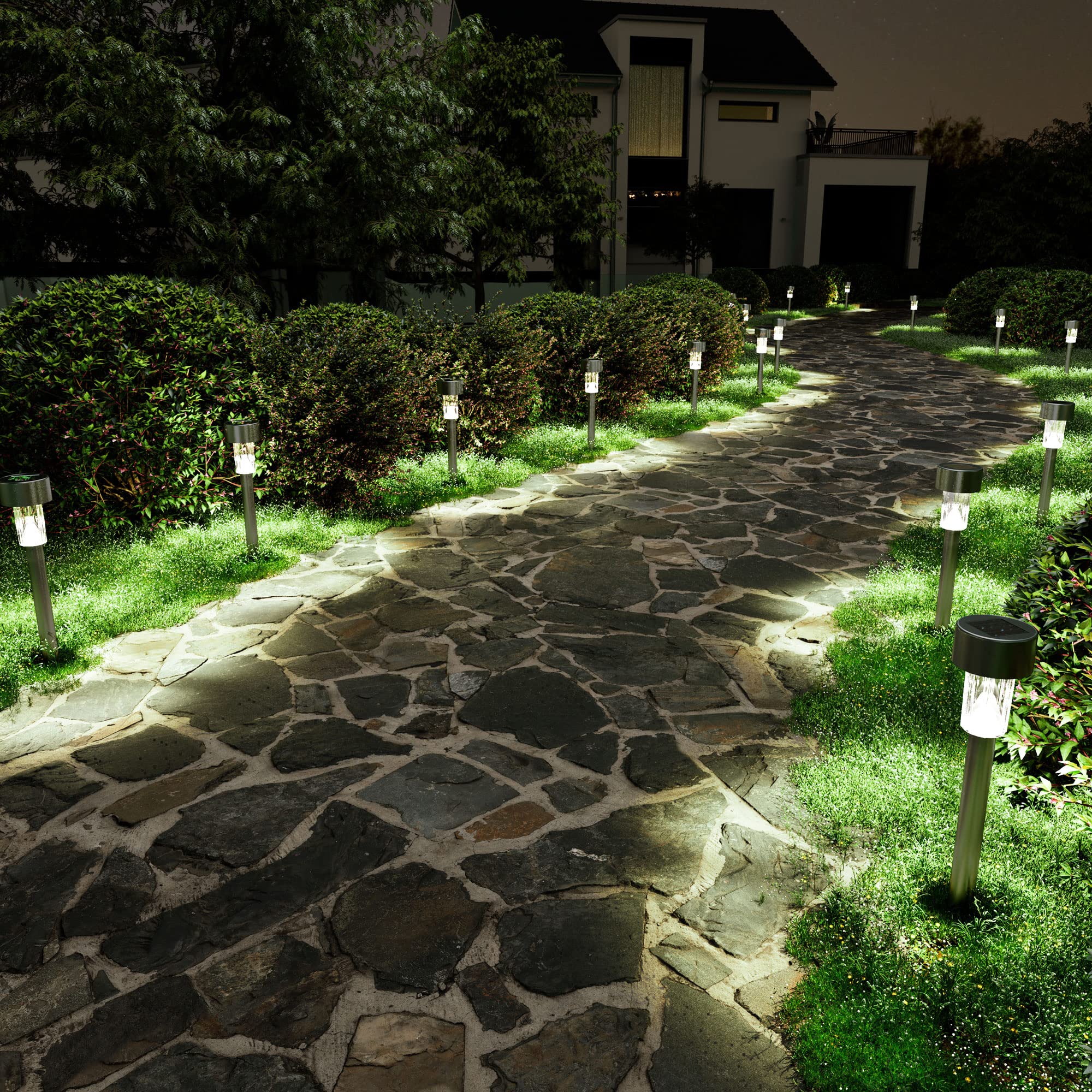 Photo 1 of SOLPEX 16 Pack Solar Outdoor Lights Pathway, Stainless Steel Solar Lights Outdoor Waterproof,LED Landscape Lighting Walkway for Landscape/Patio/Lawn/Yard/Driveway-Cold White