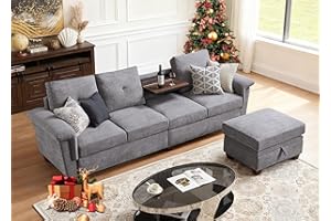 Pingliang Home 108" Sectional Sofa, Convertible L Shaped Sofa with Ottoman and Large Storage, 4 Seat Sectional Couch with Cup Holder, Couches for Living Room, Apartment, Office (Light Grey)