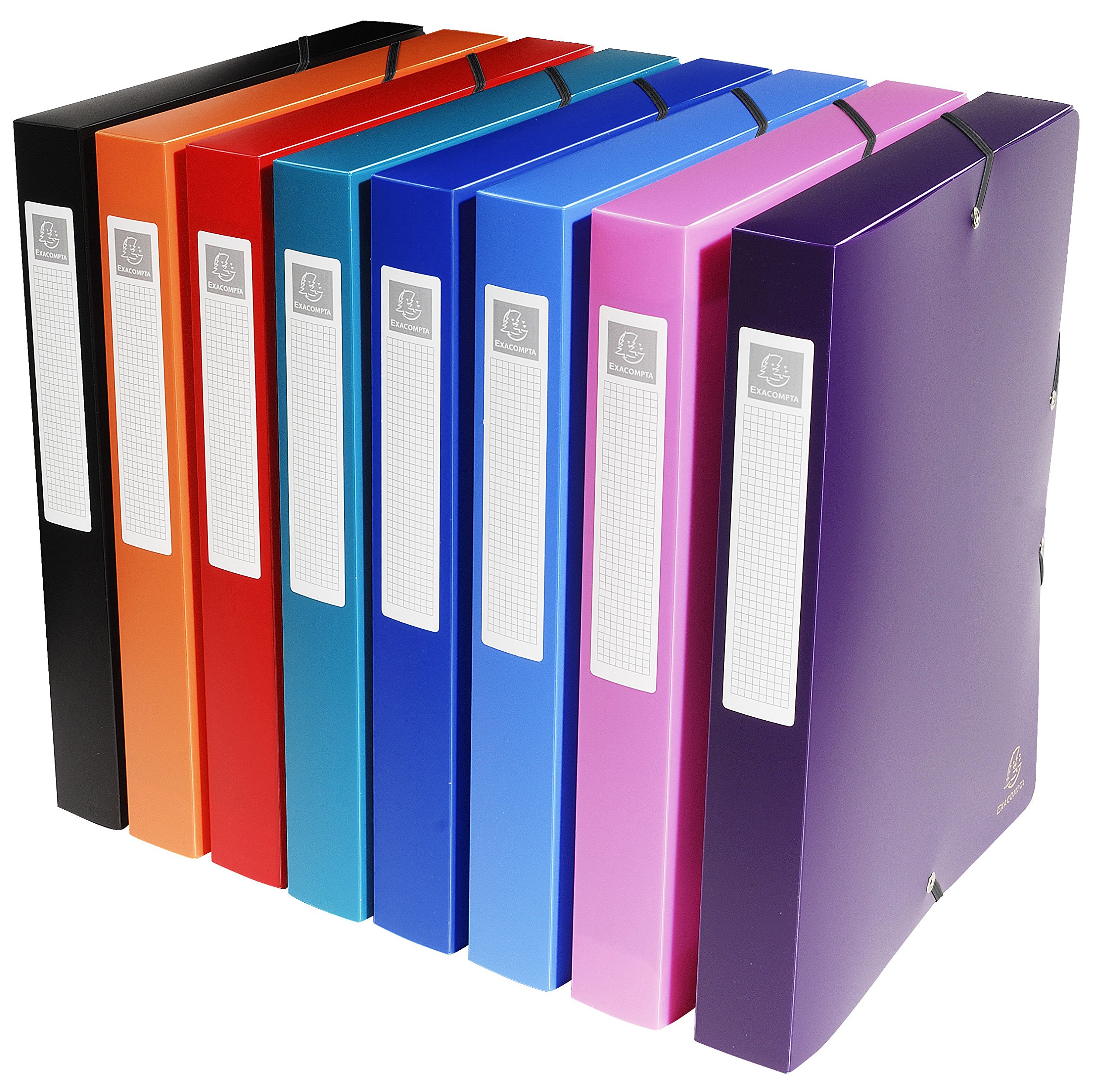 Exacompta - Ref 5970E - PP Opaque Elasticated Filing Box - 240 x 320mm in Size, Suitable for A4 Documents, 40mm Spine, 0.7mm Polypropylene - Assorted Colours (Pack of 8)