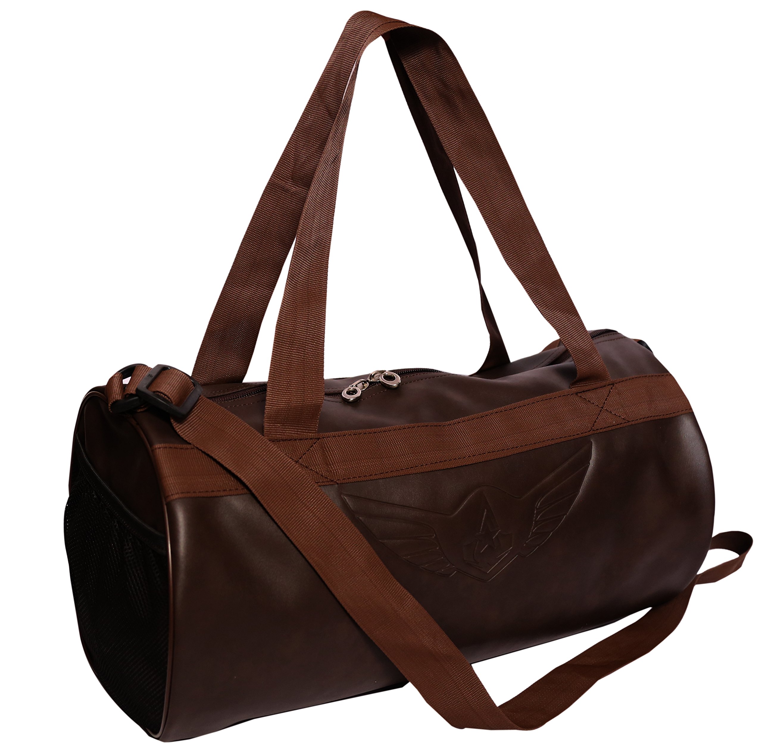 Auxter Brown Leatherette Gym Bag Duffel Bag Shoulder Bag for Men and
