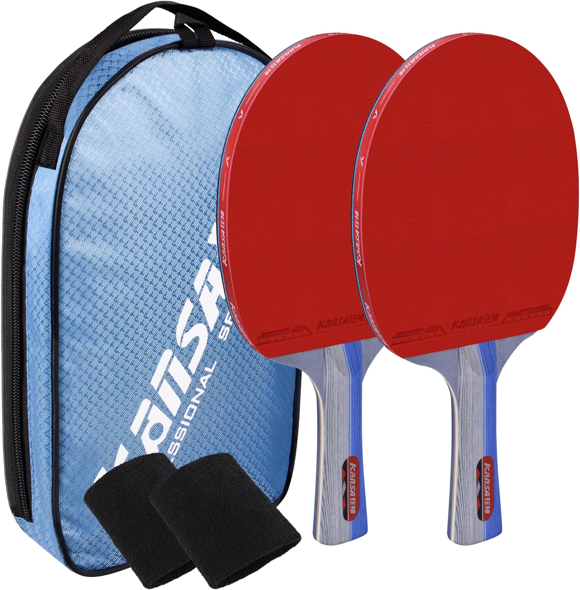 2 Table Tennis Paddles Table Tennis Rackets with Free Waterproof Carry Bag & 2 Wristbands Ping Pong Paddle Set (Red)