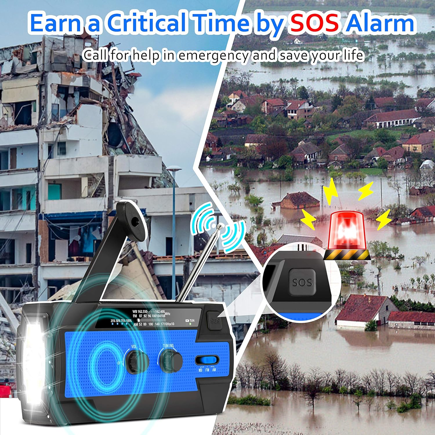 Emergency Weather Flashlight Radio,2020 Newest Crank Solar NOAA Radio with AM FM,Best Reception,4000mAh Power Bank,Super Bright Flashlight,Motion Sensor Reading Lamp,SOS Alarm for Hurricane,Outdoor: Home Audio & Theater