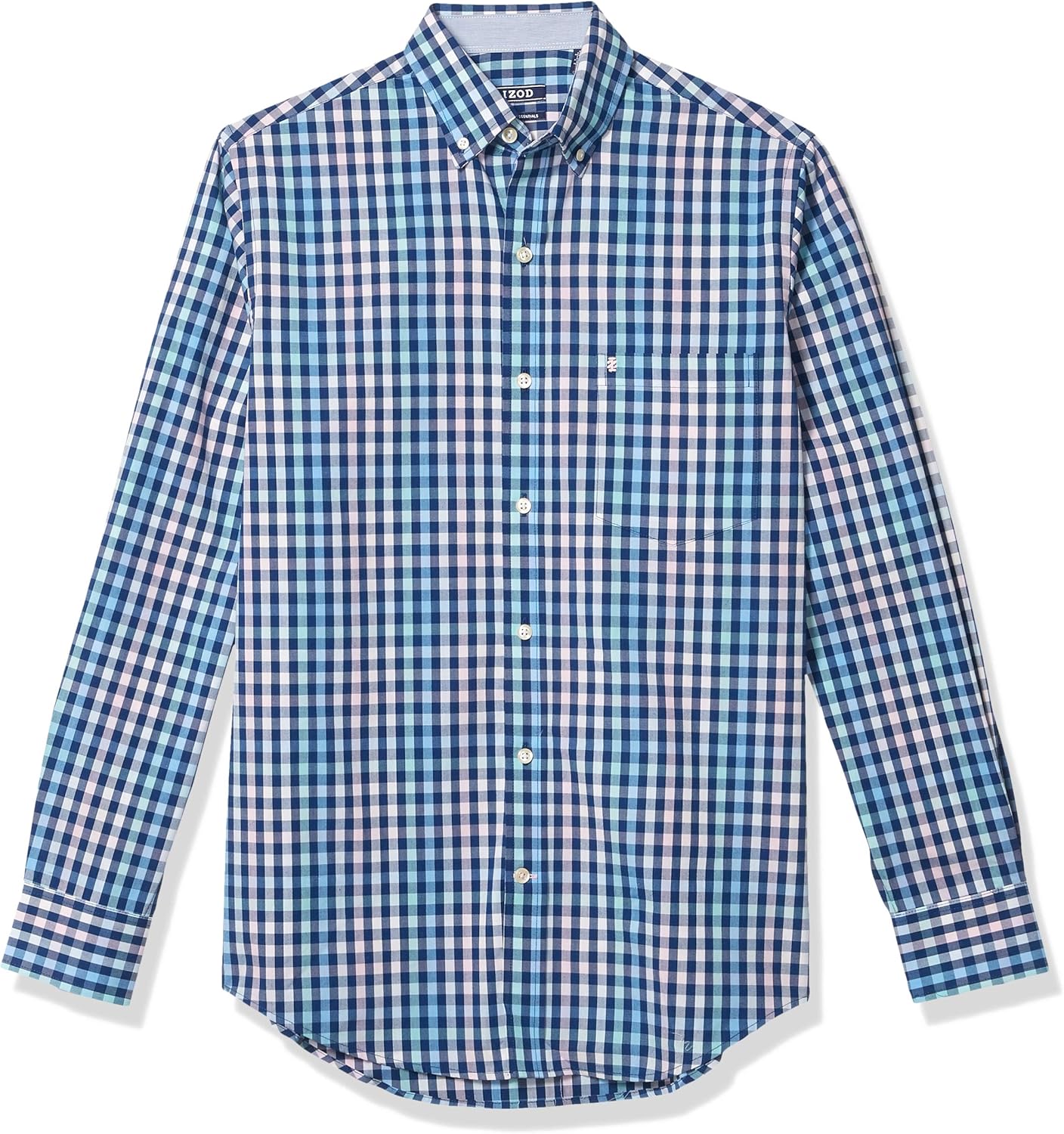 IZOD Men's Button Down Long Sleeve Stretch Performance Gingham Shirt at  Men’s Clothing store