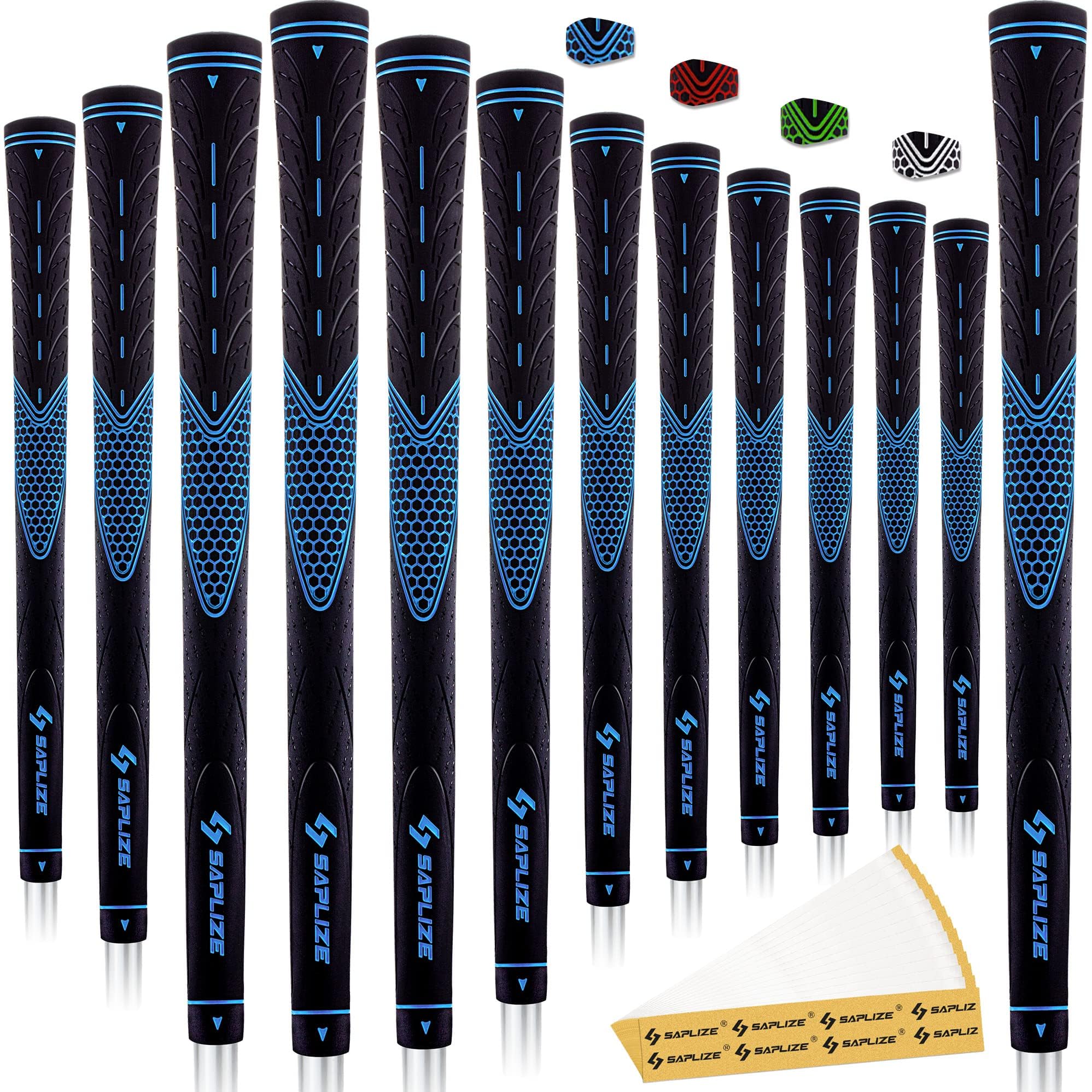 SAPLIZE Golf Grips Set of 13,Bundle with Tape or Full Regripping Kit,Standard,Women/Men Anti-slip Rubber Golf Club Grips,CC01 Series,Blue Image