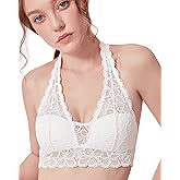 Luna & Sun Soft Sexy Breathable Wirefree Lace Padded Halter Bralette (for A-C Cups)