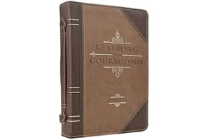 Christian Art Gifts Men's Classic Bible Cover Be Strong and Courageous Joshua 1:9, Brown Faux Leather, Large