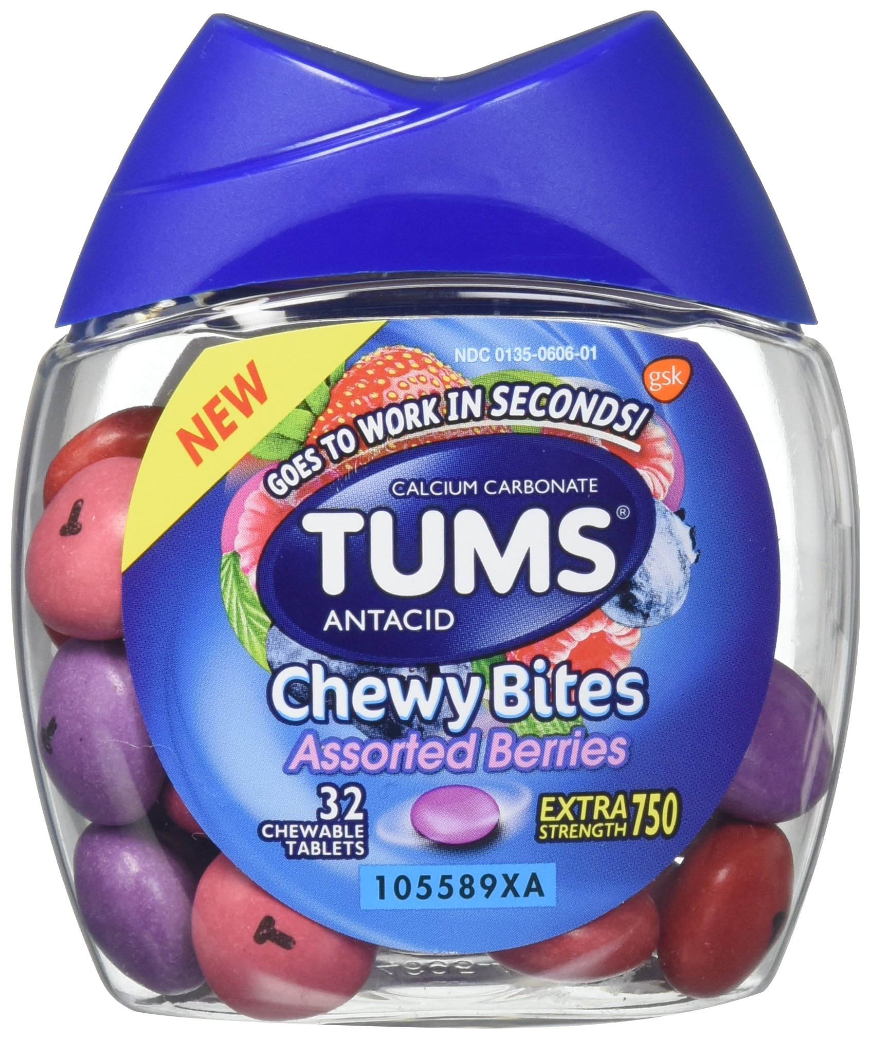 Tums Antacid Chewy Bites, Assorted Berries, 32 Chewable Tablets (Pack of 2)
